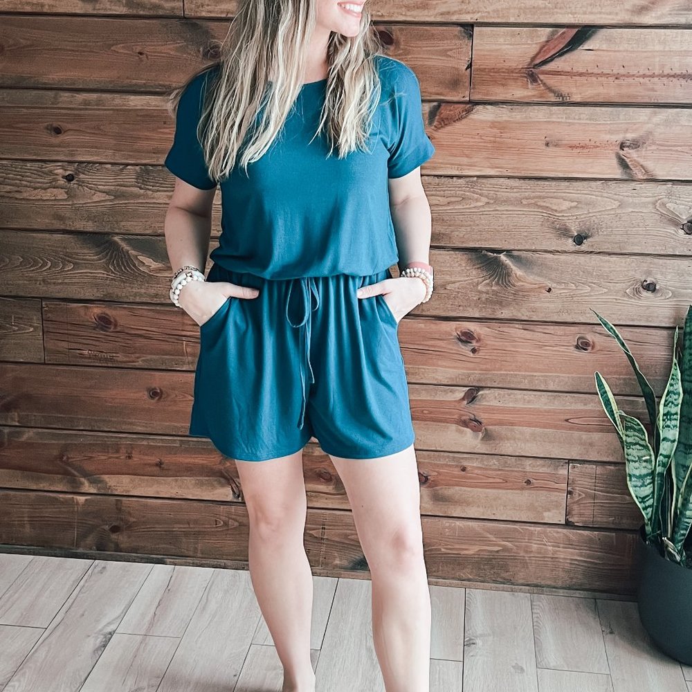 THE ABIGAIL DARK TEAL ROMPER